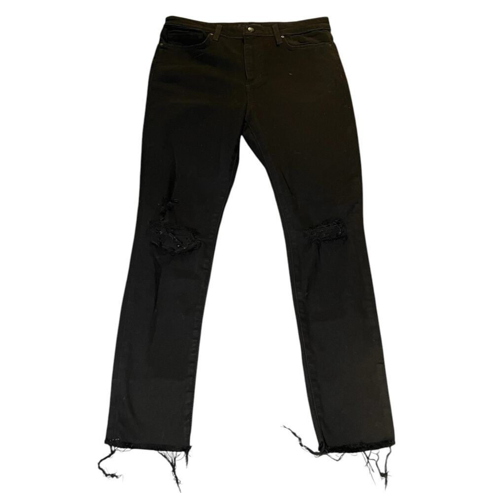 Joe's Jeans Women's 31 High Rise Skinny Ankle Black‎ Distressed Raw Hem Denim